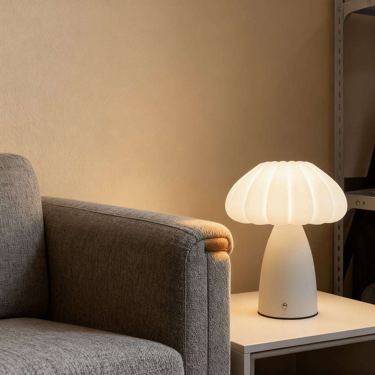 Lampe de bureau champignon plissée sans fil, 3 coloris mats