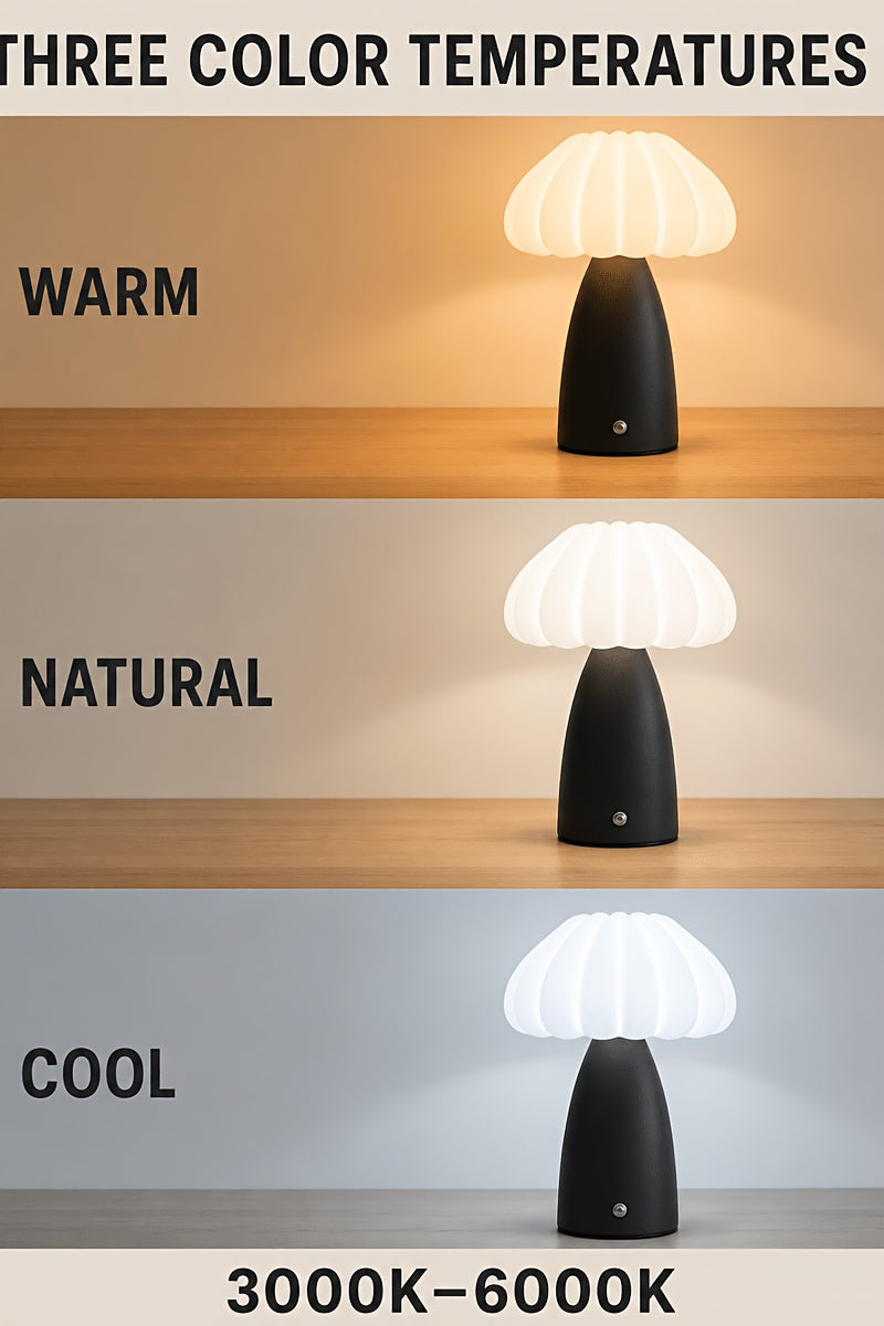 Lampe de bureau champignon plissée sans fil, 3 coloris mats
