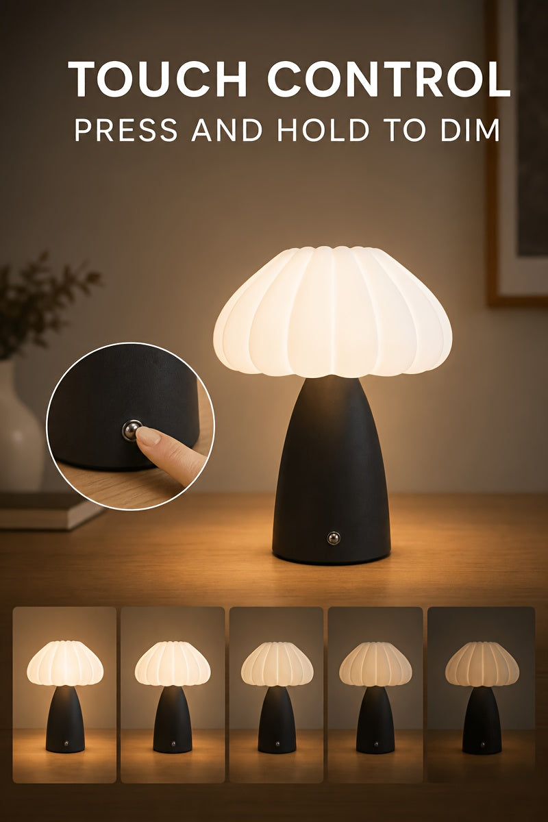 Lampe de bureau champignon plissée sans fil, 3 coloris mats