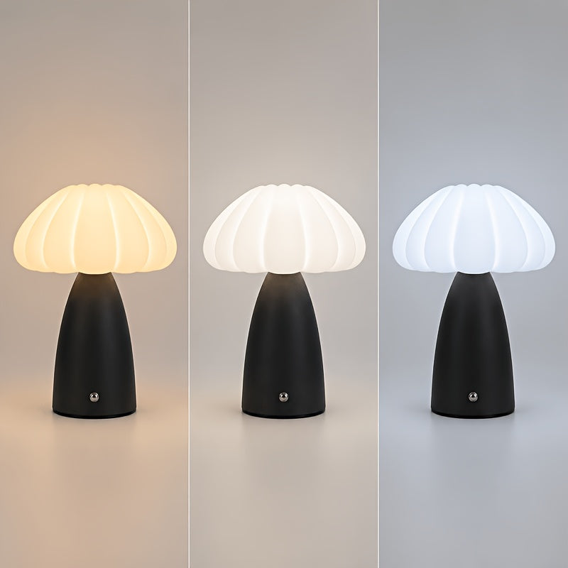 Lampe de bureau champignon plissée sans fil, 3 coloris mats
