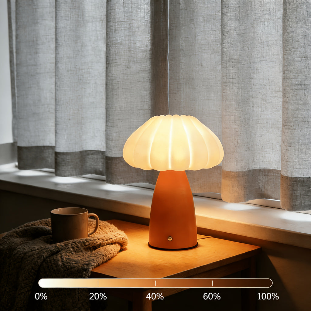 Lampe de bureau champignon plissée sans fil, 3 coloris mats