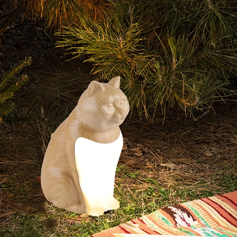 Une jolie lampe de bureau LED en forme de chat, fonction de variation de l'éclairement par long appui avec trois niveaux de luminosité réglables, lampe de chevet. Veilleuse artistique. Contrôle tactile et rechargeable, couleur bois. Cadeau pour Noël et le — photo 3 Image