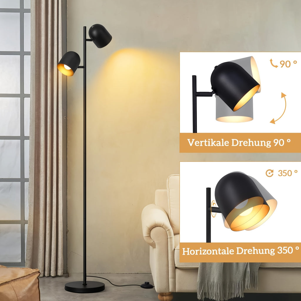Lampe de bureau à deux têtes orientables, noir et doré 145 cm