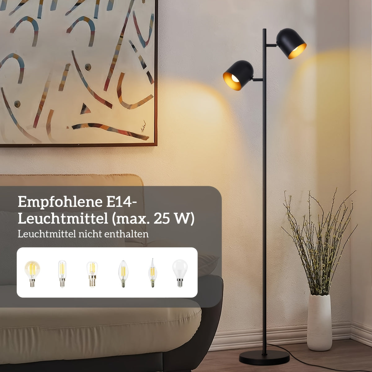 Lampe de bureau à deux têtes orientables, noir et doré 145 cm