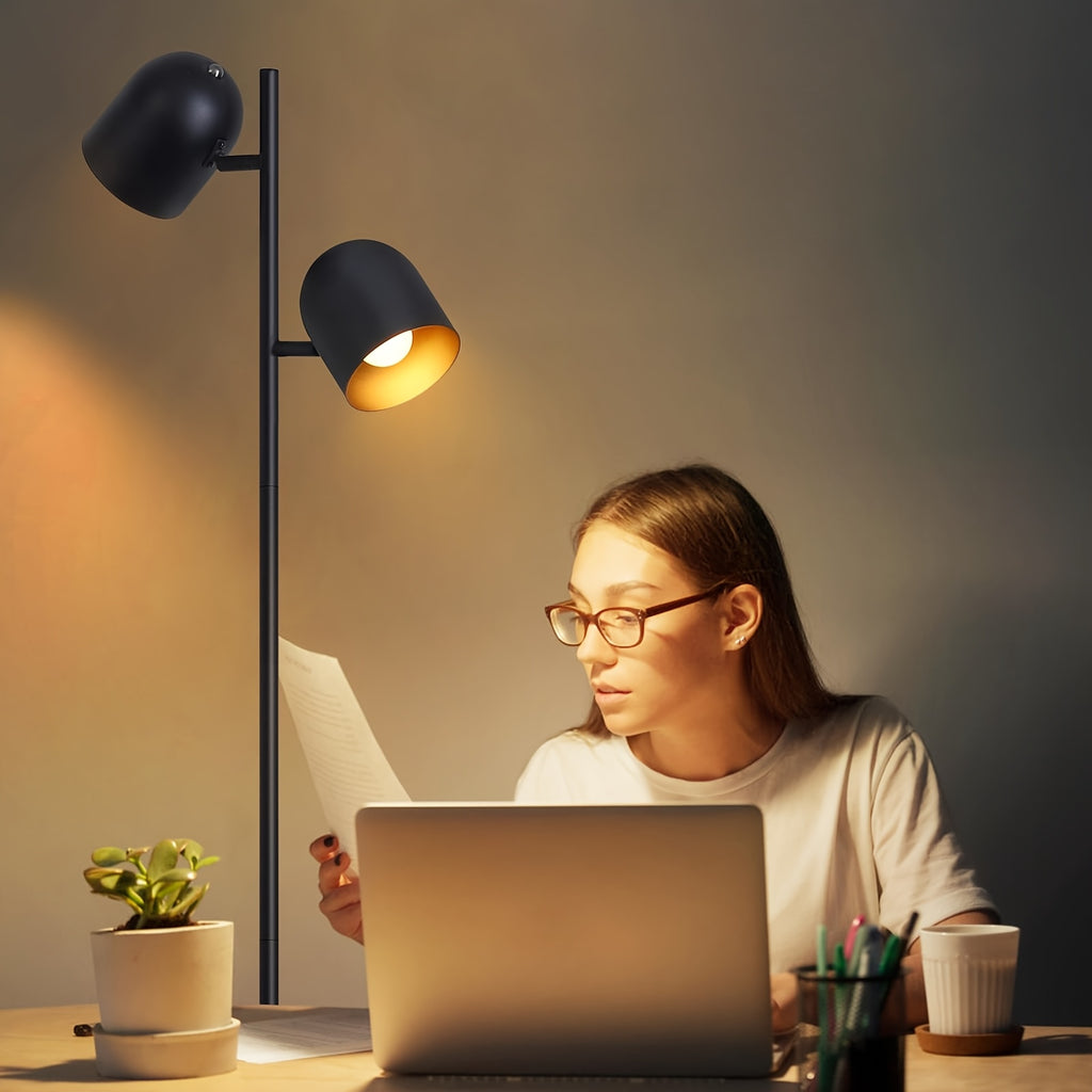 Lampe de bureau à deux têtes orientables, noir et doré 145 cm