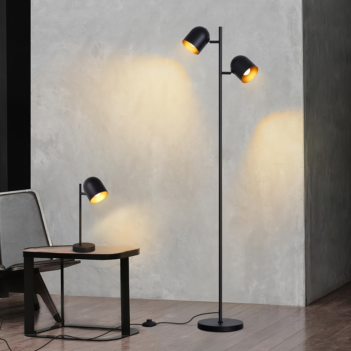 Lampe de bureau à deux têtes orientables, noir et doré 145 cm