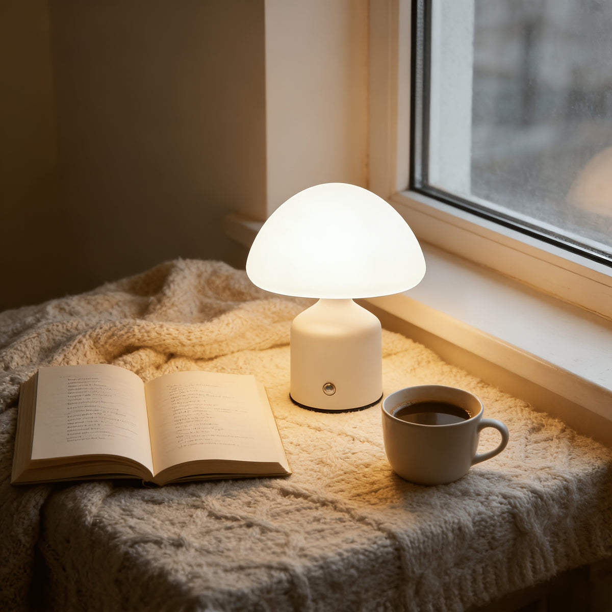 Lampe de bureau à dôme opale et socle en métal brossé mat