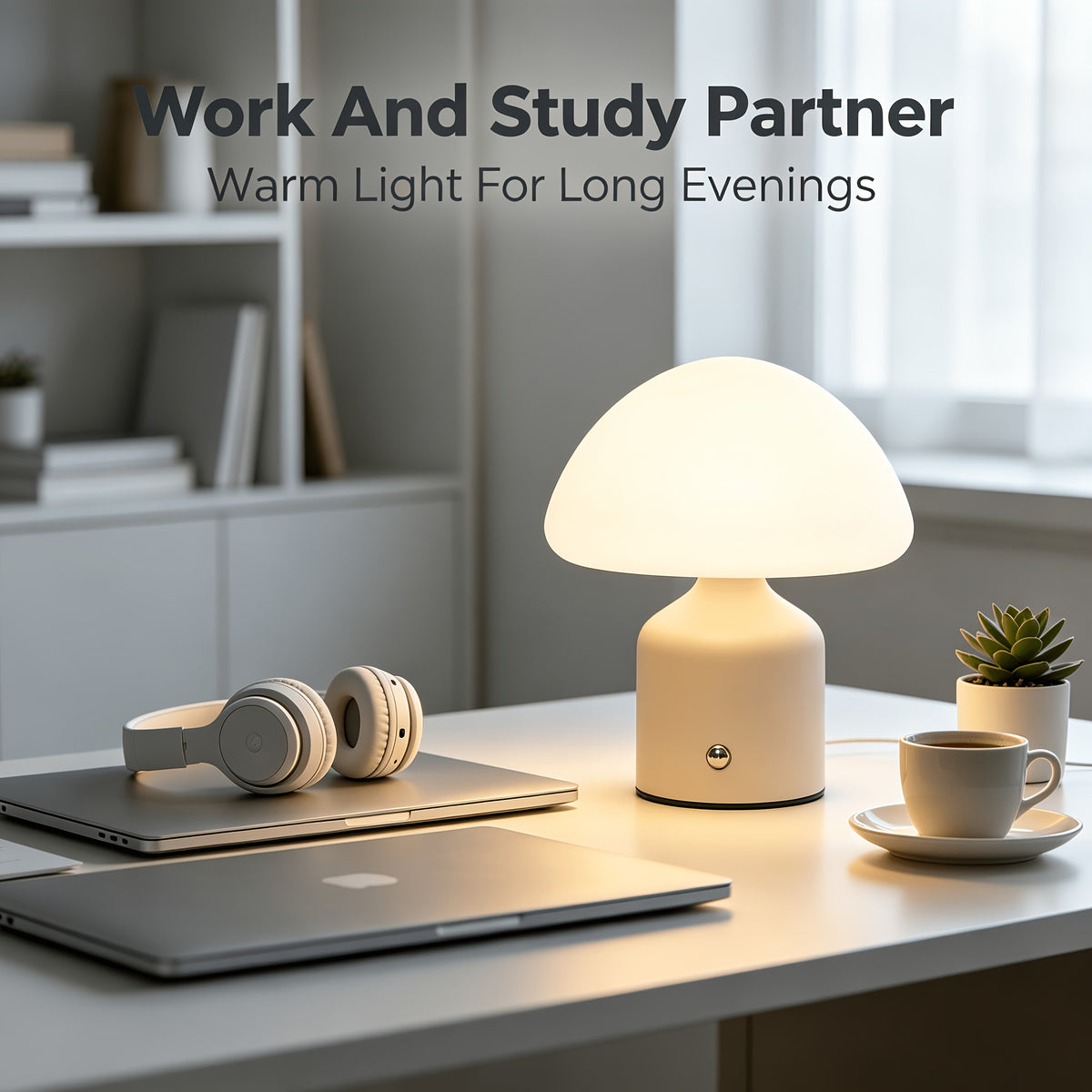 Lampe de bureau à dôme opale et socle en métal brossé mat