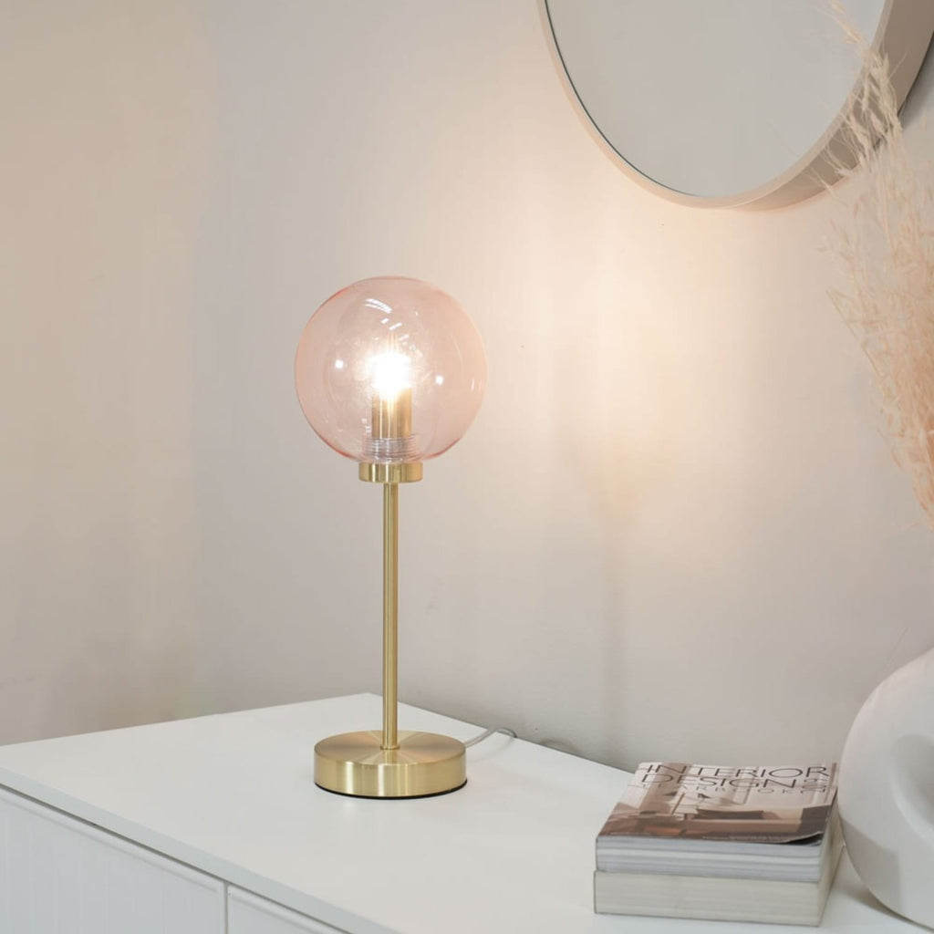 Lampe de bureau dorée globe verre rose - Élégance glamour — photo 1