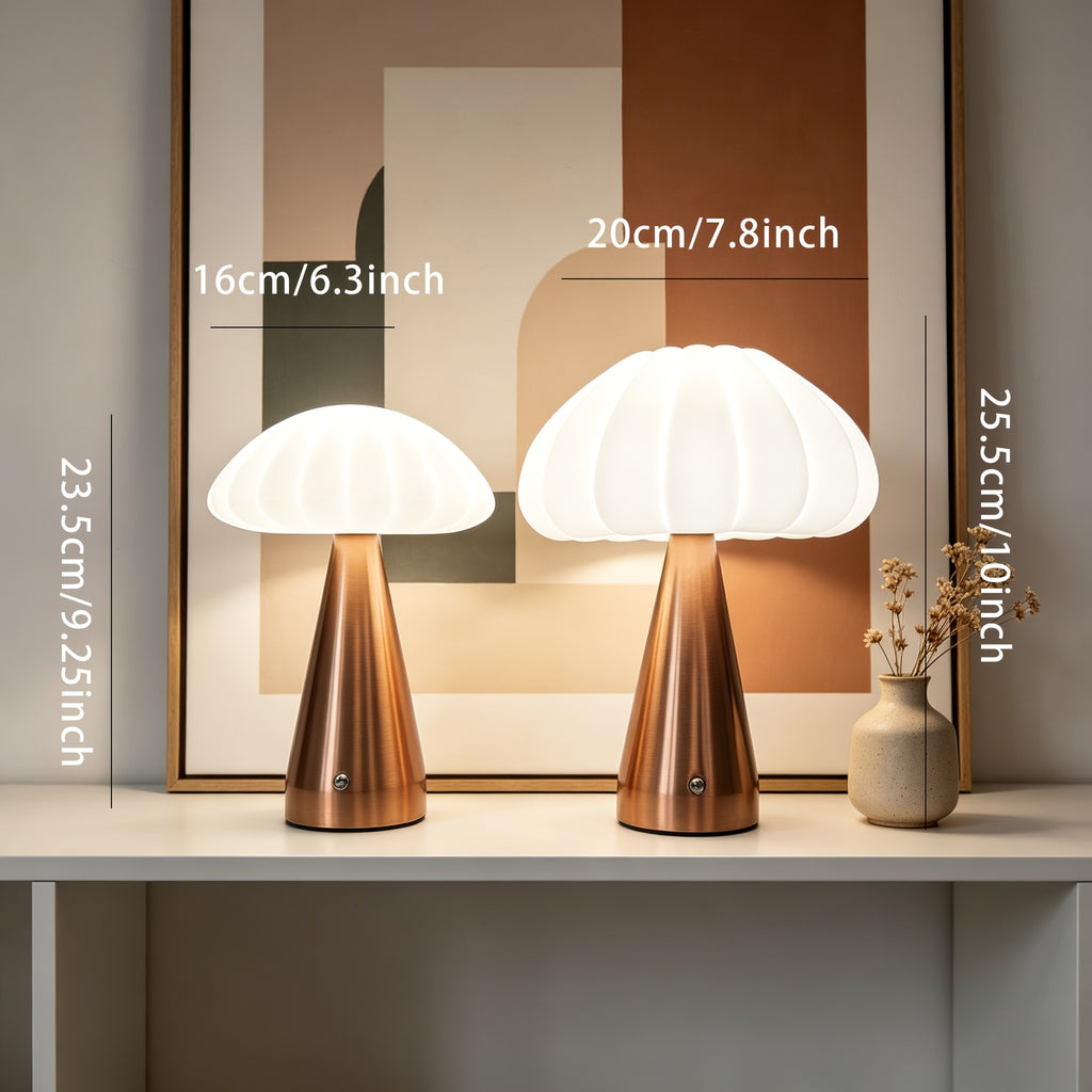 Lampe de bureau dorée à grand abat-jour plissé, sans fil