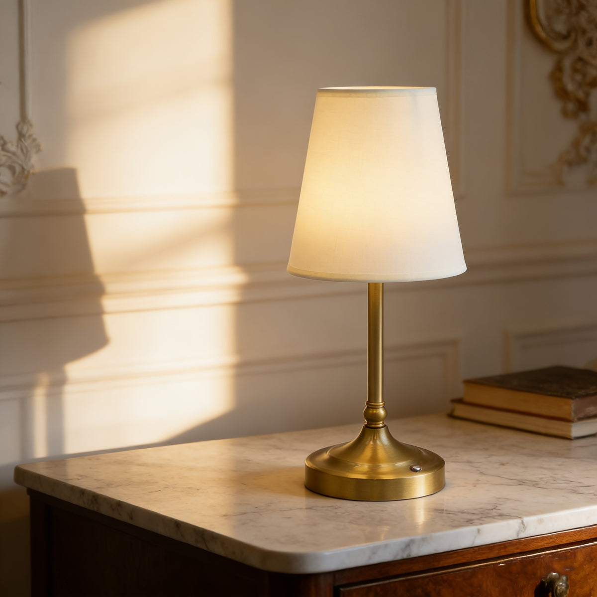 Lampe de bureau dorée sans fil tactile - Abat-jour tissu — photo 1 Image