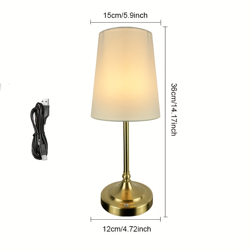 Lampe de bureau dorée sans fil tactile - Abat-jour tissu — photo 3