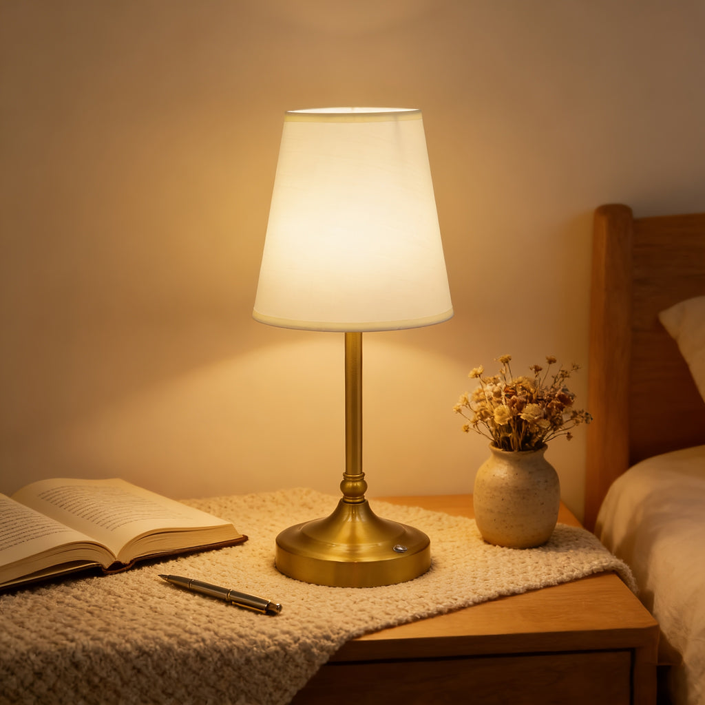 Lampe de bureau dorée sans fil tactile - Abat-jour tissu — photo 4
