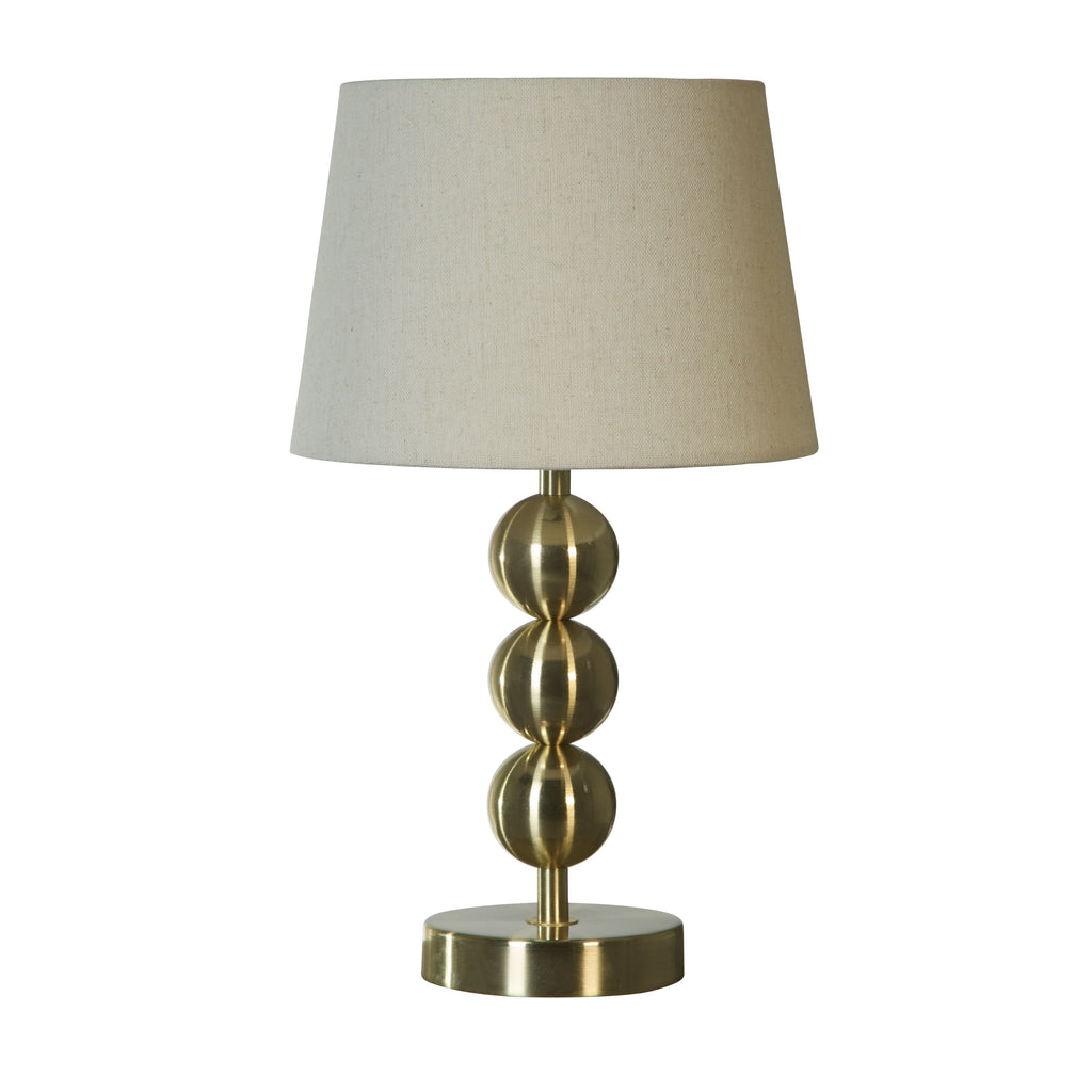 Lampe de bureau dorée à sphères - Abat-jour tissu écru — photo 3
