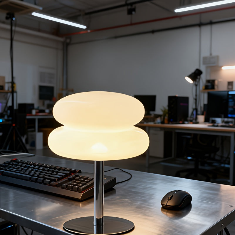 Lampe de bureau double globe crème ou orange, pied chromé