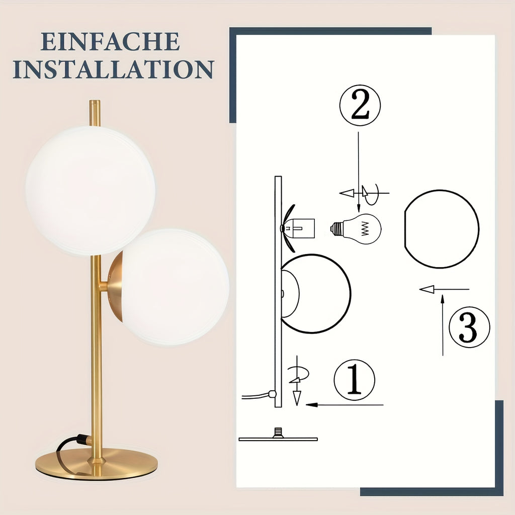 Lampe de bureau double sphère en verre opale de 45 cm de haut