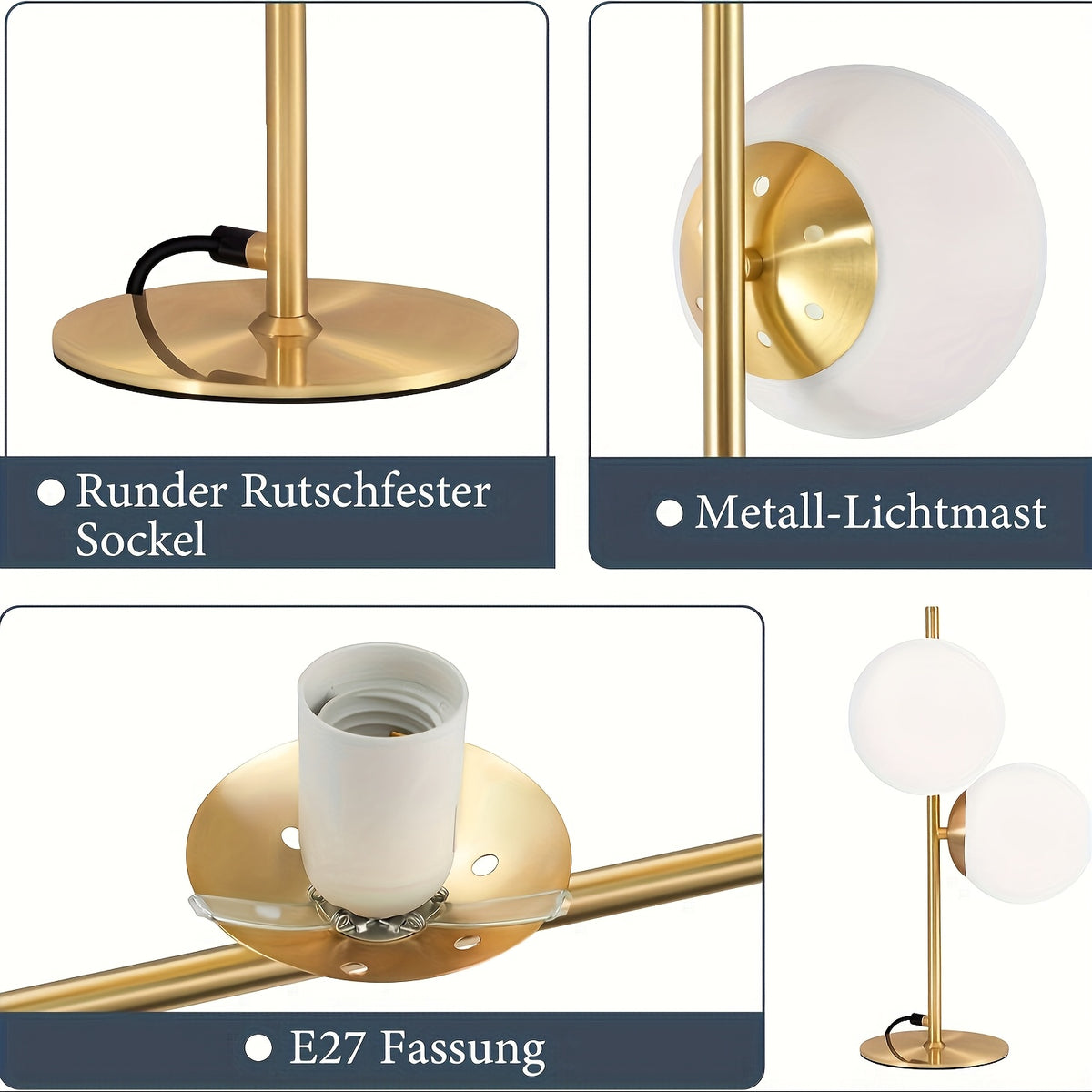 Lampe de bureau double sphère en verre opale de 45 cm de haut