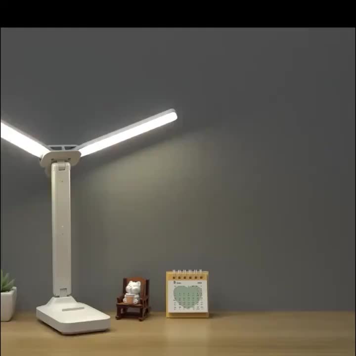 Lampe de bureau pliante à deux bras de 22 cm, rechargeable