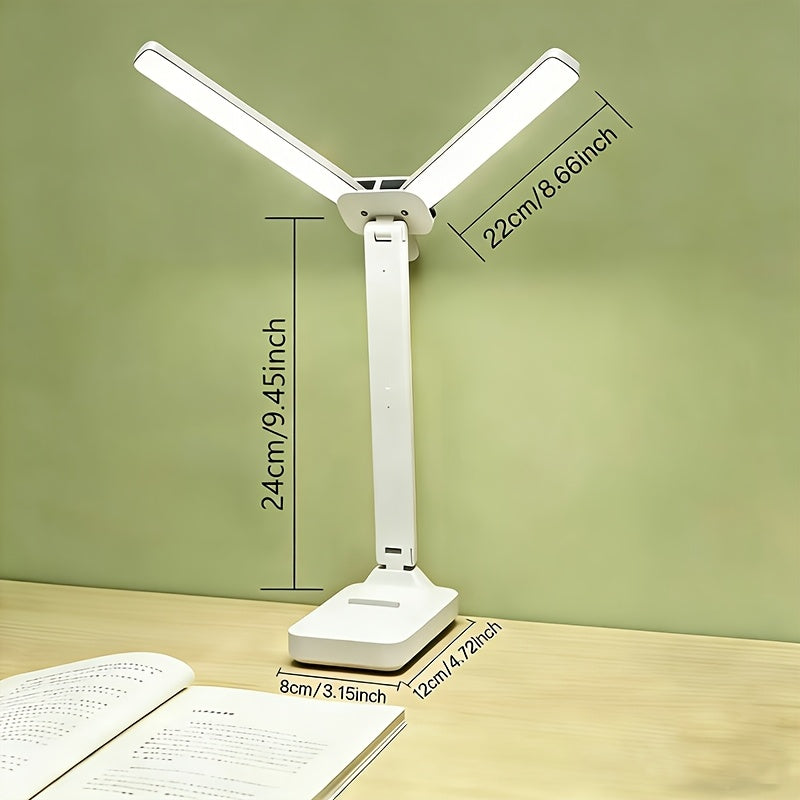 Lampe de bureau pliante à deux bras de 22 cm, rechargeable
