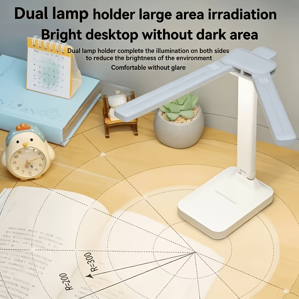 Lampe de bureau pliante à deux bras de 22 cm, rechargeable