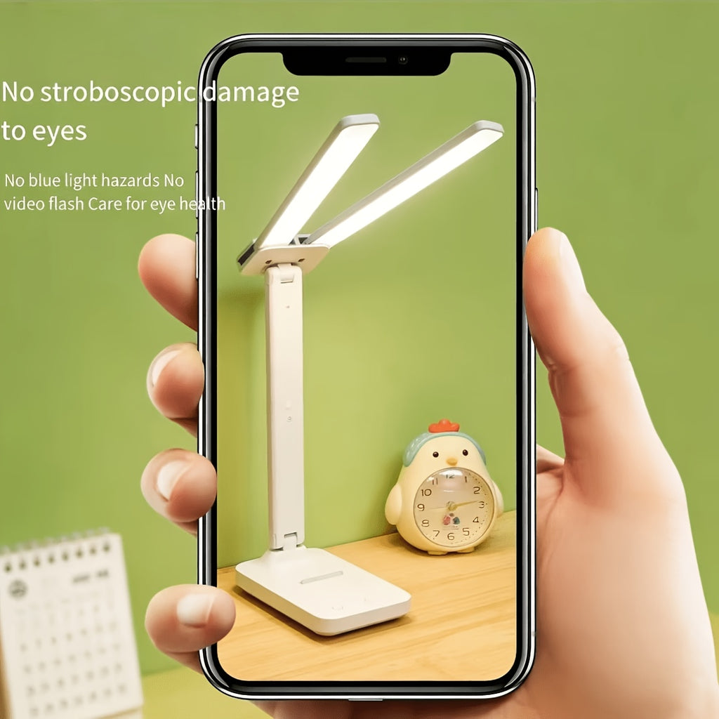 Lampe de bureau pliante à deux bras de 22 cm, rechargeable