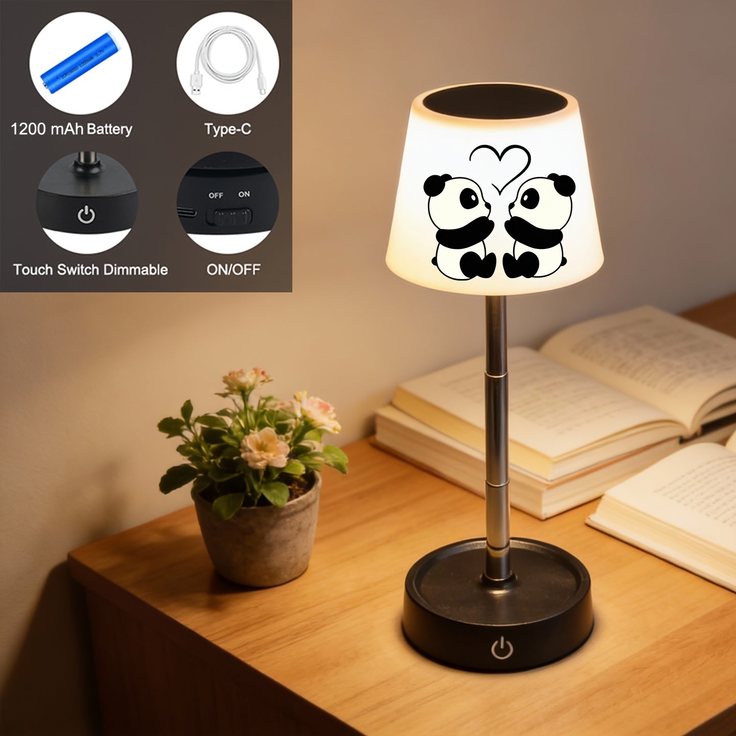 Lampe de bureau enfant panda tactile - Sans fil réglable — photo 4 Image