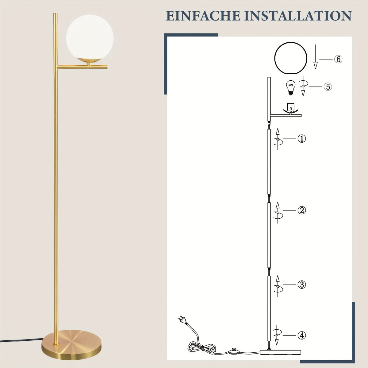 Lampe de bureau à globe opale de 20 cm, noir mat ou doré