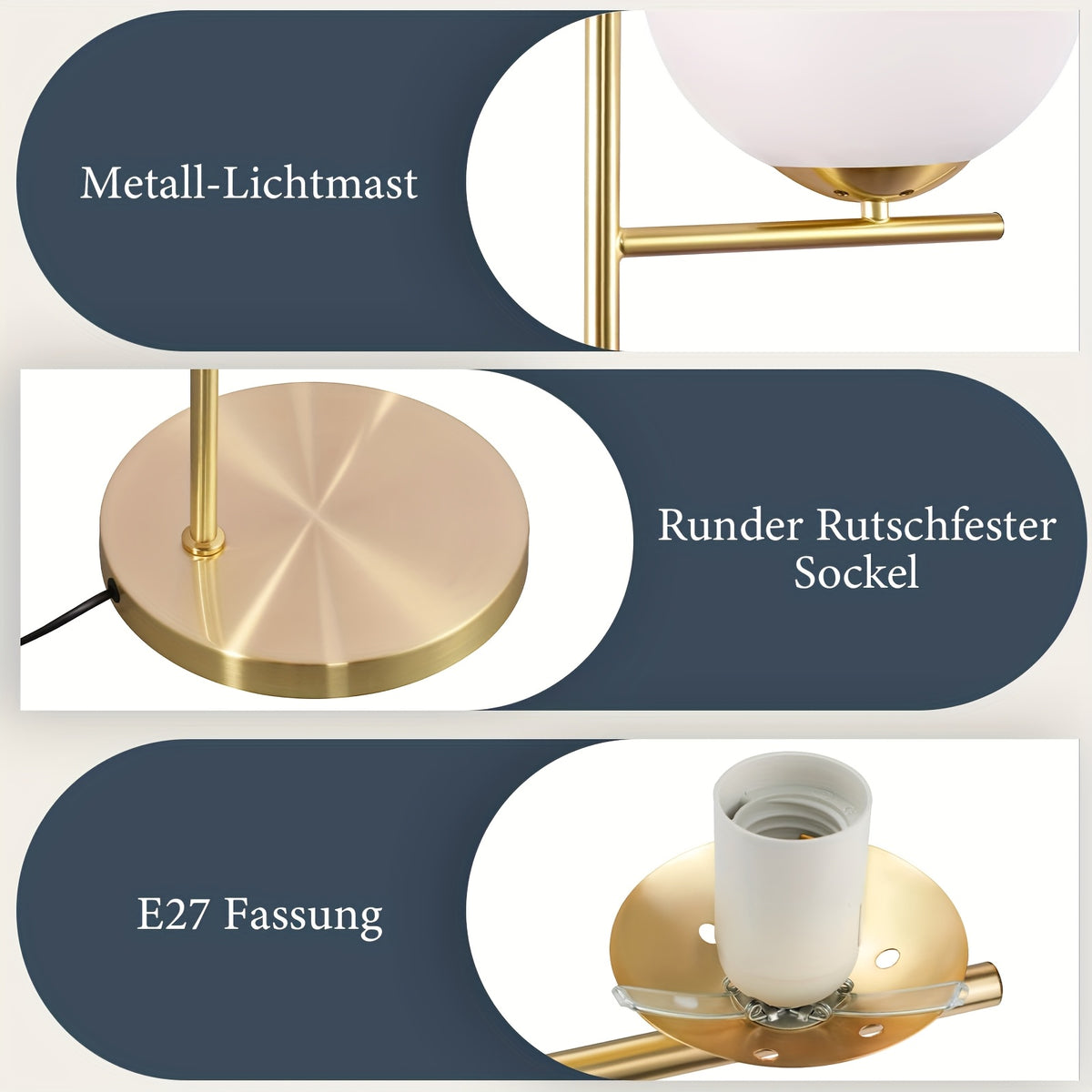 Lampe de bureau à globe opale de 20 cm, noir mat ou doré