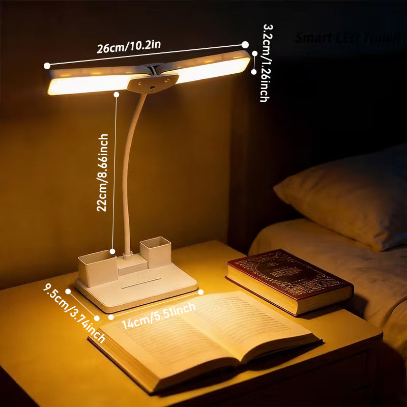 Lampe de bureau LED à deux barres blanches et pot à crayons