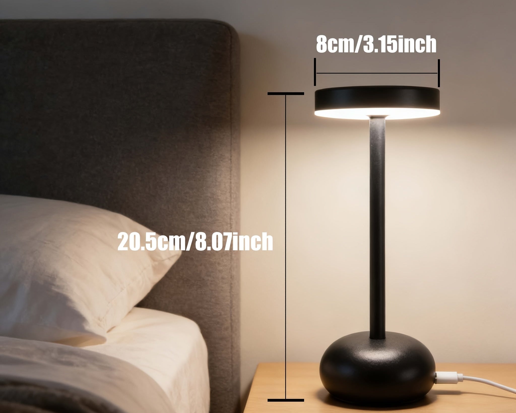 Lampe de bureau LED sans fil tactile - Métal noir design — photo 3 Image