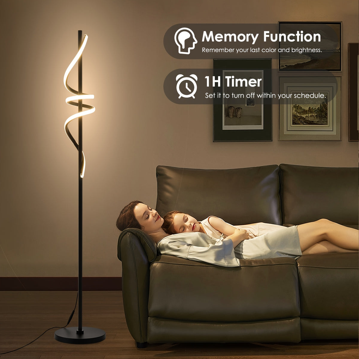 Lampe de bureau LED en spirale noire de 175 cm, tactile