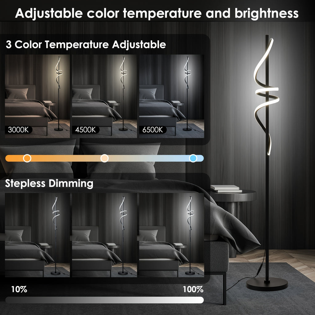 Lampe de bureau LED en spirale noire de 175 cm, tactile