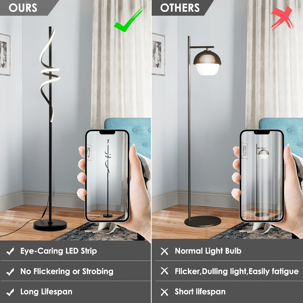 Lampe de bureau LED en spirale noire de 175 cm, tactile
