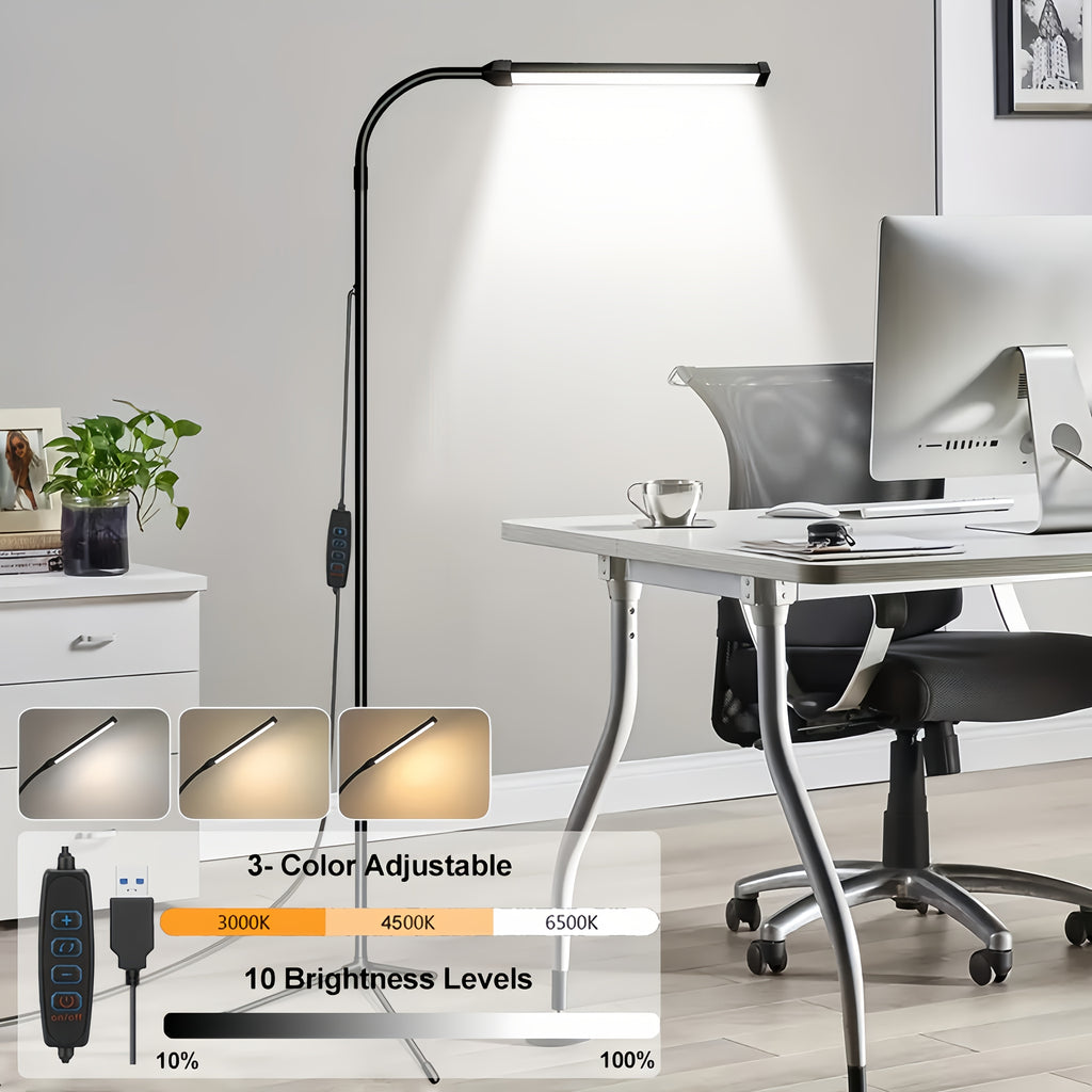Lampe de bureau LED sur trépied à col flexible, 10 intensités