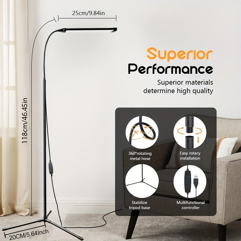 Lampe de bureau LED sur trépied à col flexible, 10 intensités
