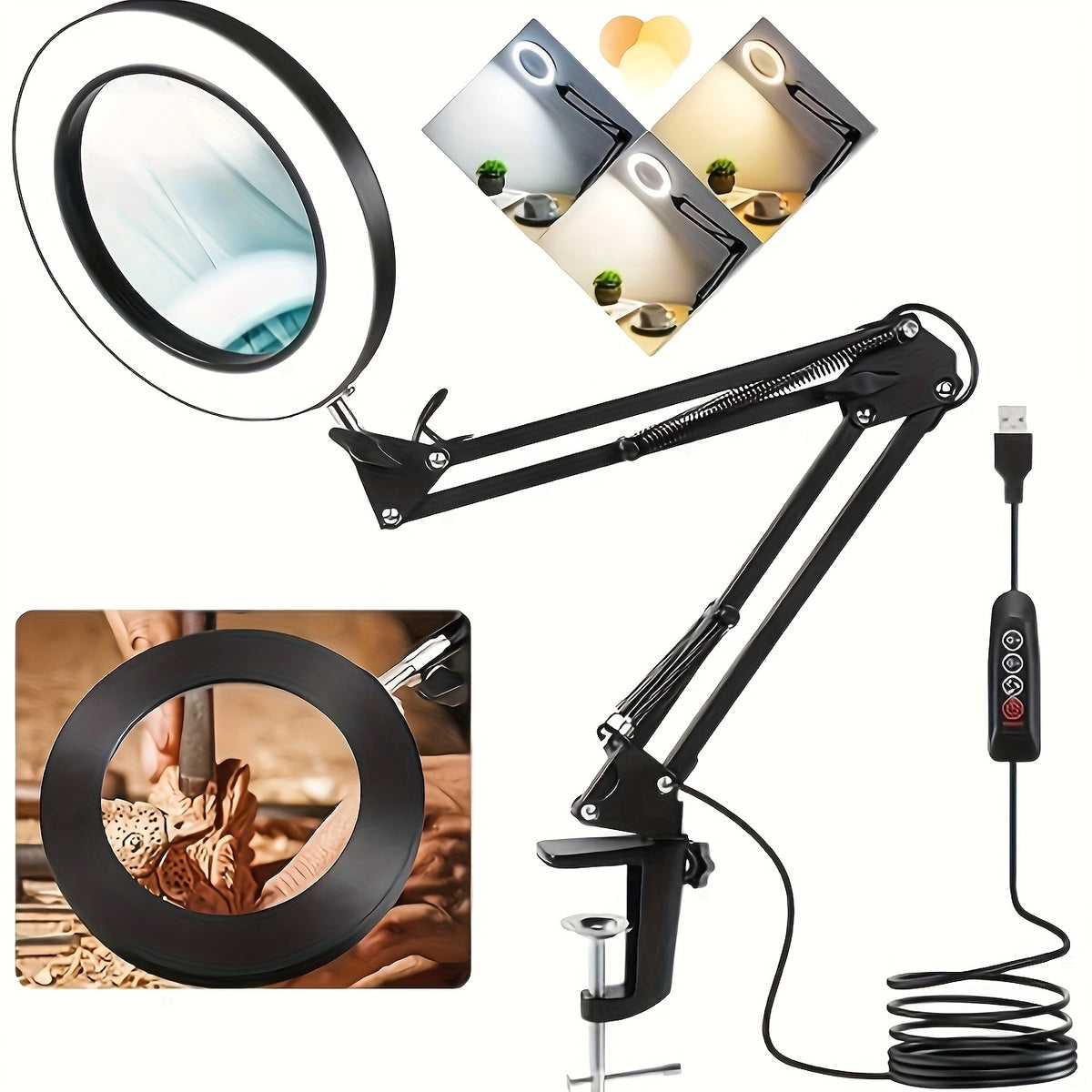 Lampe de bureau loupe LED - Grossissement 10x et bras articulé — photo 3 Image