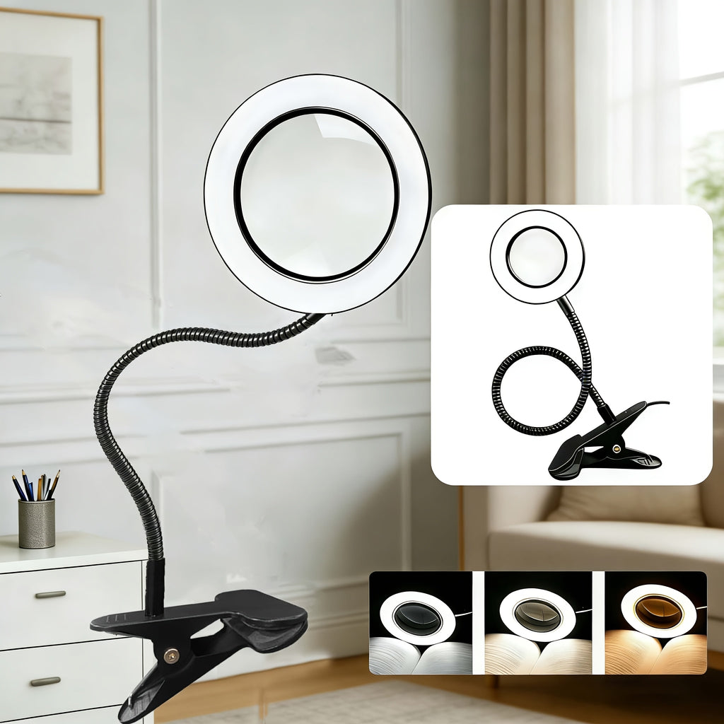 Lampe de bureau loupe à pince tactile - Col de cygne 360° — photo 1
