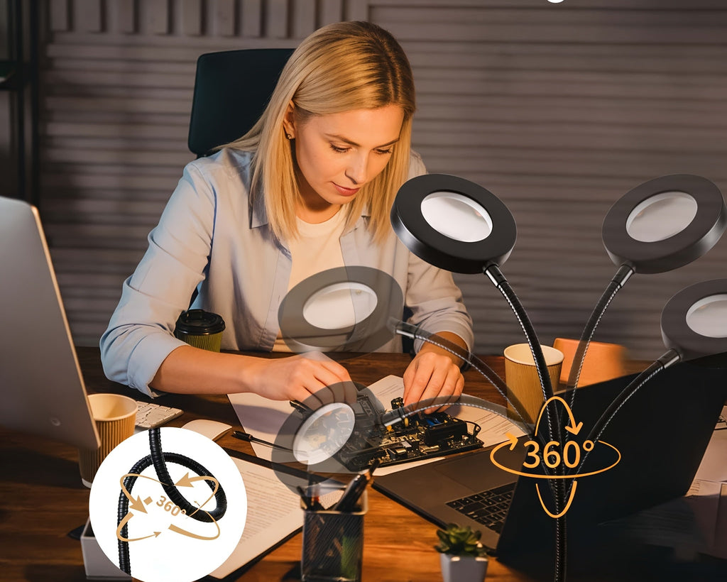 Lampe de bureau loupe à pince tactile - Col de cygne 360° — photo 3