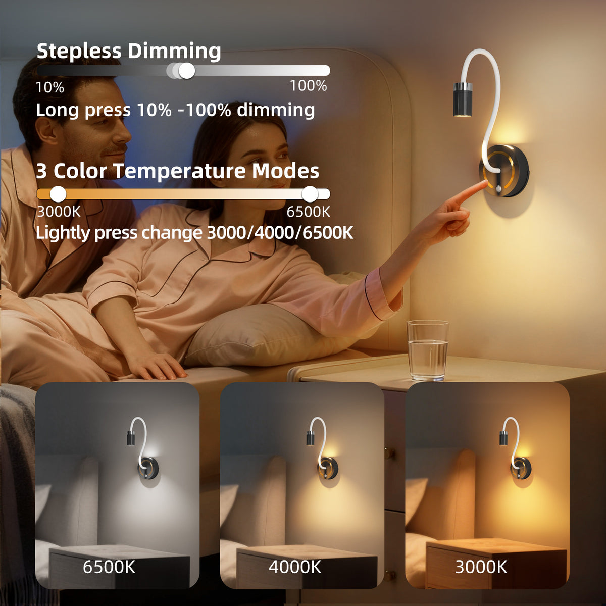 Lampe de bureau applique à coller, 32 cm, capteur intégré