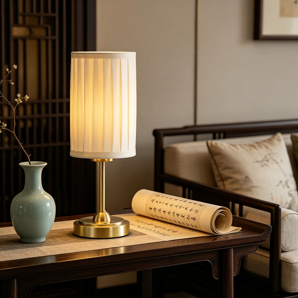 Lampe de bureau nomade dorée à colonne plissée de 35 cm USB