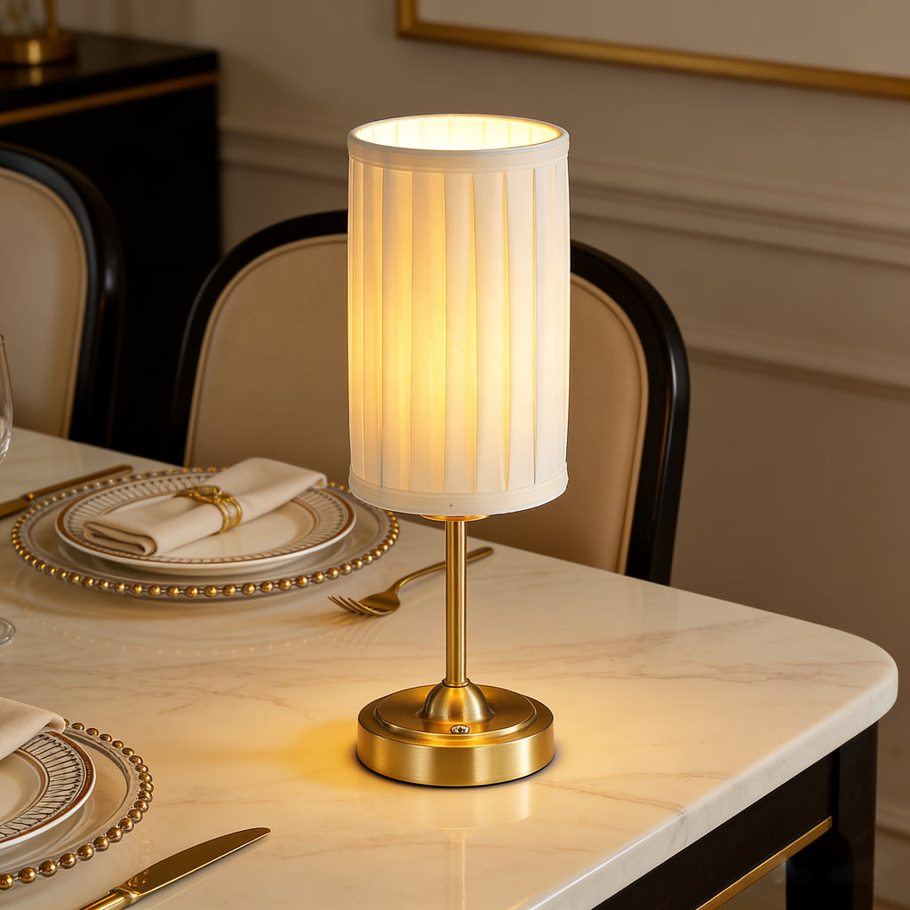 Lampe de bureau nomade dorée à colonne plissée de 35 cm USB