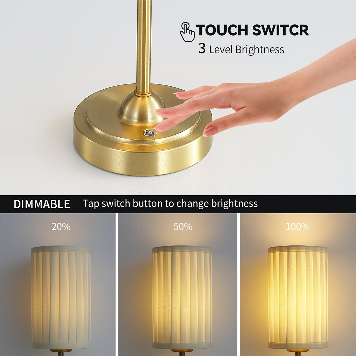 Lampe de bureau nomade dorée à colonne plissée de 35 cm USB