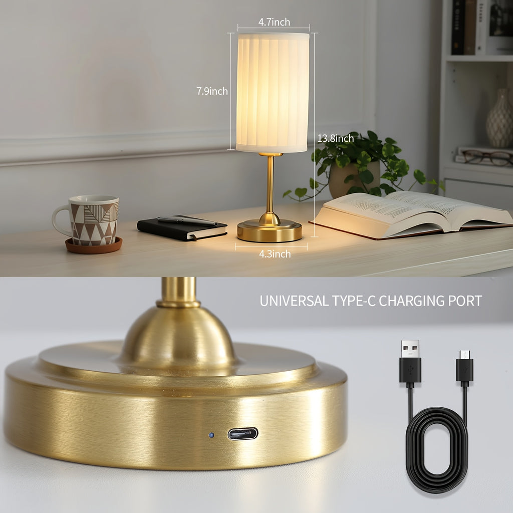 Lampe de bureau nomade dorée à colonne plissée de 35 cm USB