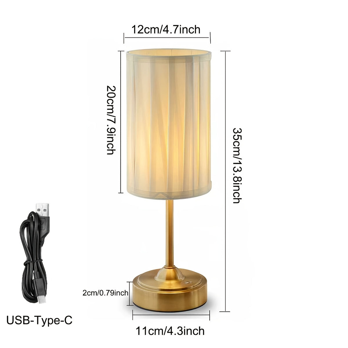 Lampe de bureau nomade dorée à colonne plissée de 35 cm USB