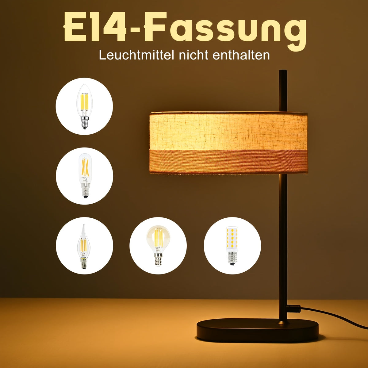 Lampe de bureau à chapeau ovale en textile écru, culot E14