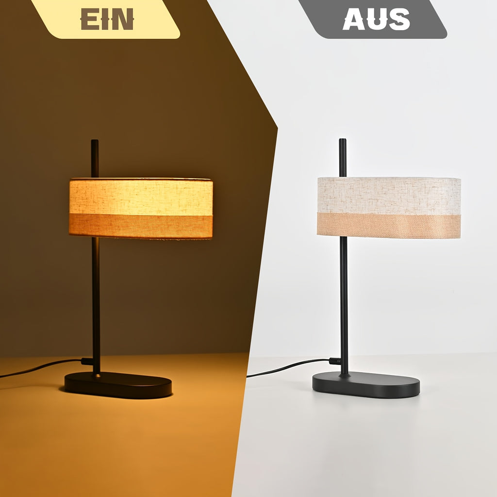 Lampe de bureau à chapeau ovale en textile écru, culot E14
