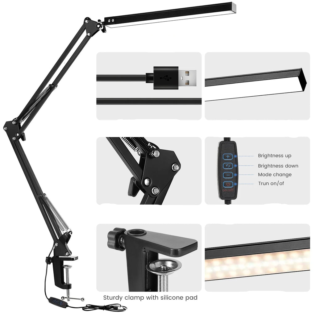 Lampe de bureau à pince LED - Bras long et intensité réglable — photo 7