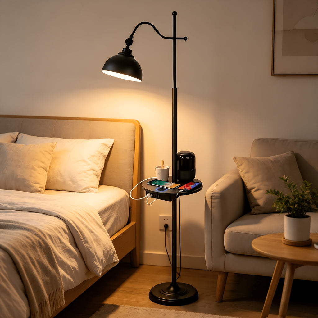Lampe de bureau à plateau, charge sans fil et deux ports USB