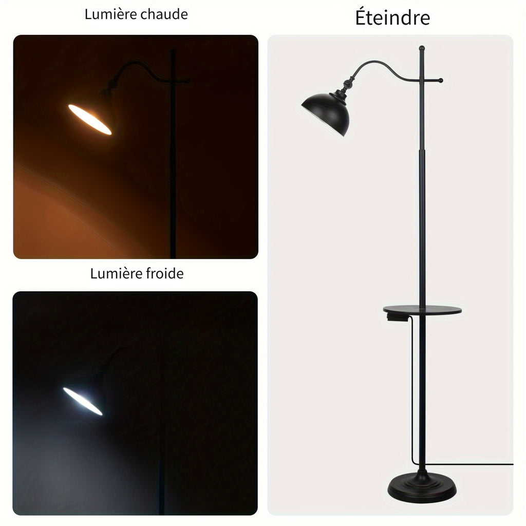 Lampe de bureau à plateau, charge sans fil et deux ports USB