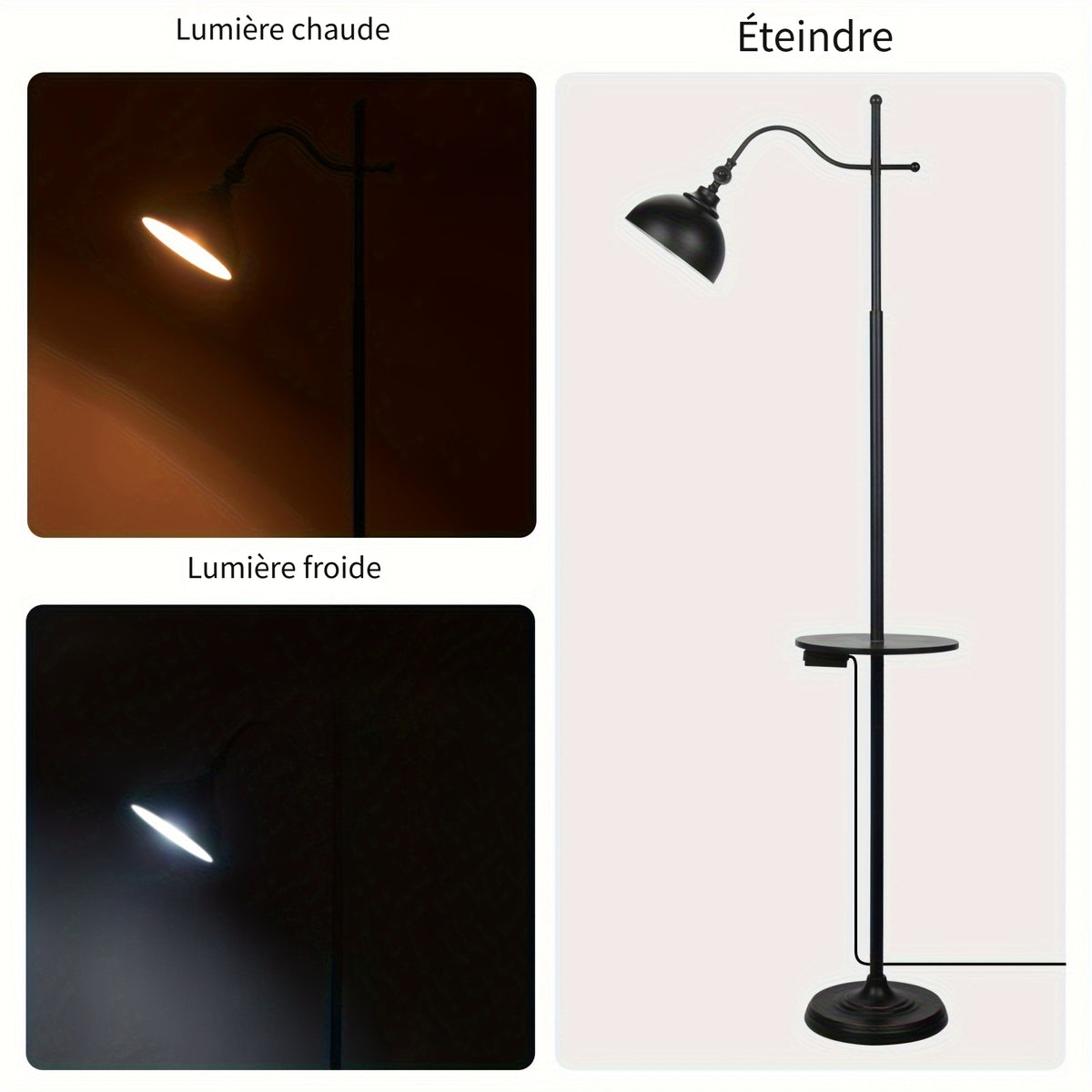 Lampe de bureau à plateau, charge sans fil et deux ports USB